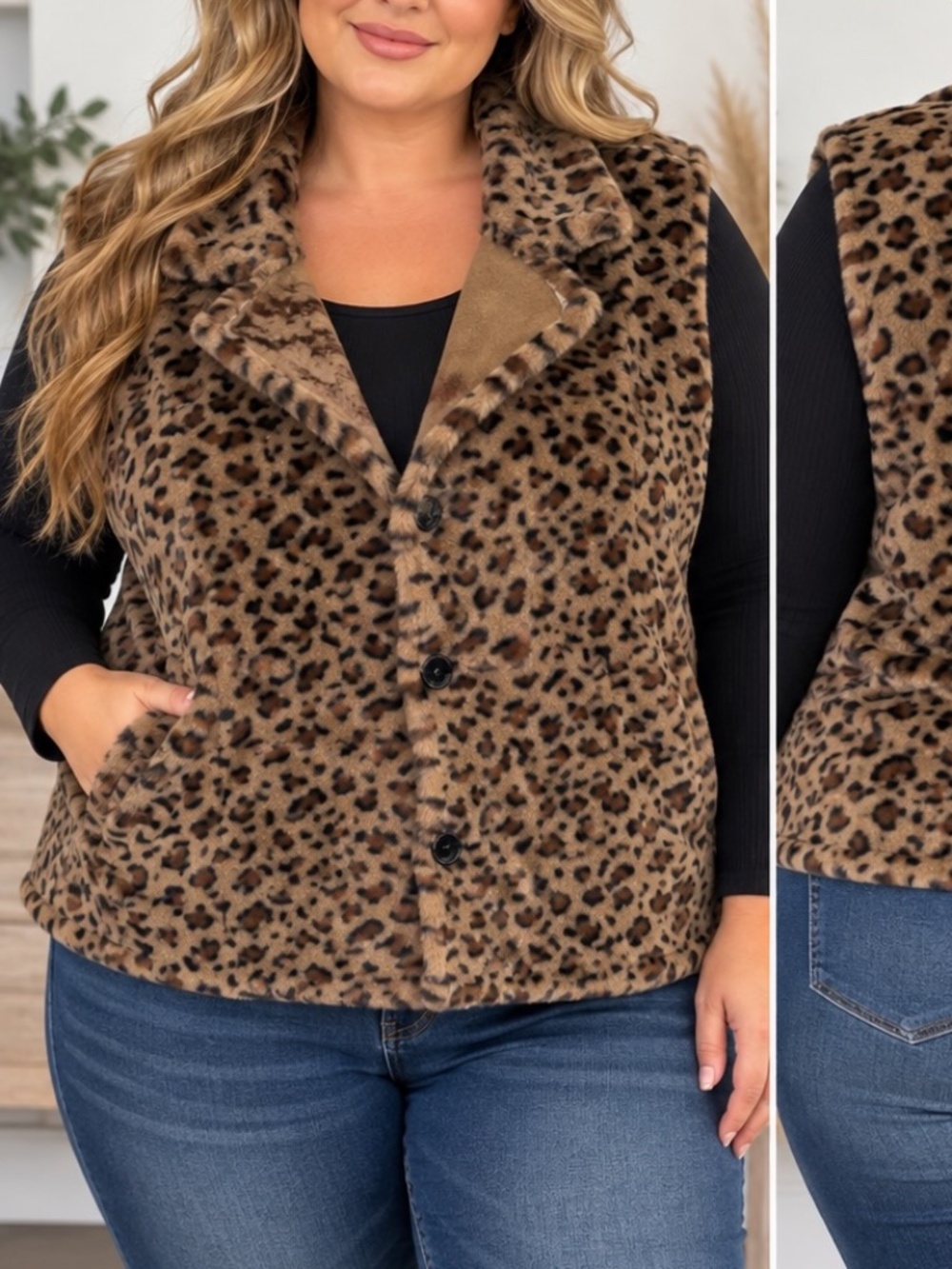 Draper's & Damons Faux Fur Vest Womens Size 3X Brown Animal Print Mob Wife